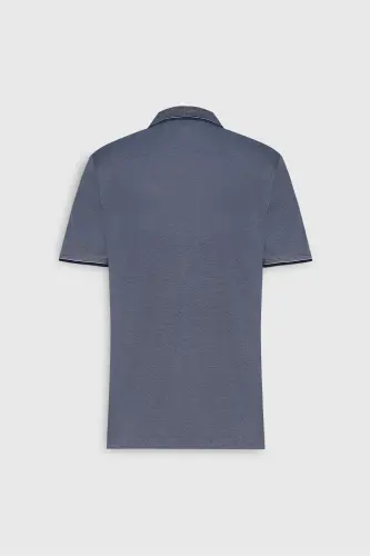 Men's No Shrink Cotton Fabric Slim Fit Narrow Cut Navy Non-Iron Polo Neck T-Shirt - 14