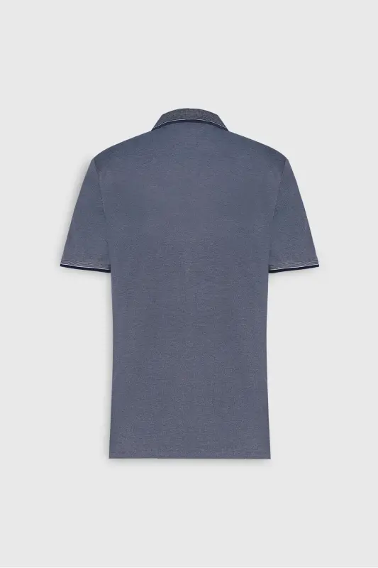 Men's No Shrink Cotton Fabric Slim Fit Narrow Cut Navy Non-Iron Polo Neck T-Shirt - 14