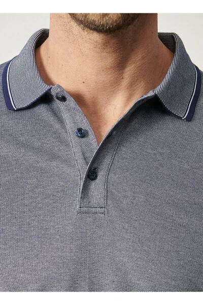 Men's No Shrink Cotton Fabric Slim Fit Narrow Cut Navy Non-Iron Polo Neck T-Shirt - 5