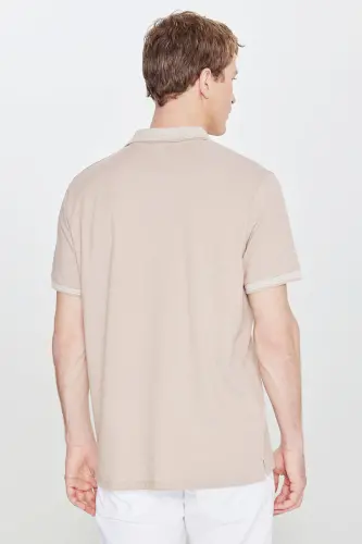Men's Non-Iron Cotton Fabric Comfort Fit Relaxed Fit Beige-White Wrinkle-Resistant Polo Collar Pocketed T-Shirt-Beige - 8
