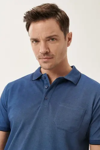 Men's Non-Iron Cotton Fabric Comfort Fit Relaxed Fit Navy-Indigo Wrinkle-Resistant Polo Collar Pocket T-Shirt-NAVY - AC&CO / ALTINYILDIZ CLASSICS (1)