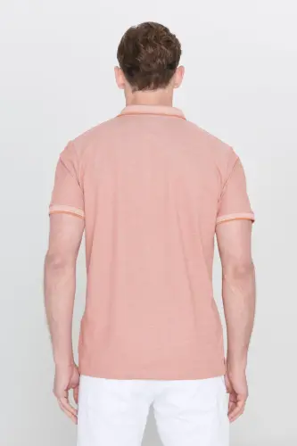 Men's Non-Iron Cotton Fabric Slim Fit Narrow Cut Brick-Beige Wrinkle-Free Polo Neck T-Shirt-BRICK 