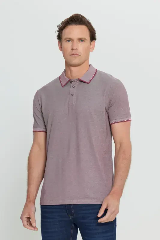 Men's Non-Iron Cotton Fabric Slim Fit Narrow Cut Burgundy Wrinkle-Free Polo Collar T-shirt-Burgundy - AC&CO / ALTINYILDIZ CLASSICS