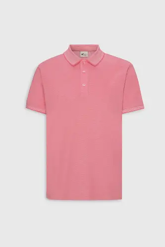 Men's Non-Iron Cotton Fabric Slim Fit Narrow Cut Fuchsia-White Wrinkle-Free Polo Neck T-shirt-FUCHSIA - 8