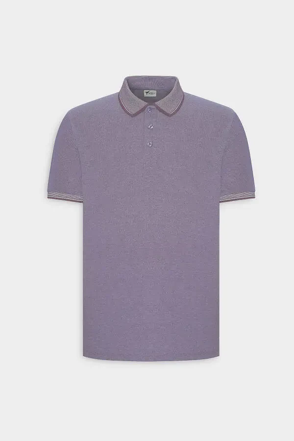 Men's Non-Iron Pique Slim Fit Narrow Cut Purple-White Wrinkle-Free Polo Shirt - 7