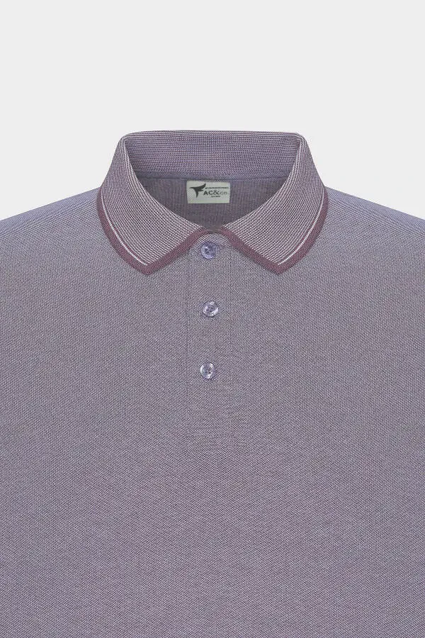 Men's Non-Iron Pique Slim Fit Narrow Cut Purple-White Wrinkle-Free Polo Shirt - 8