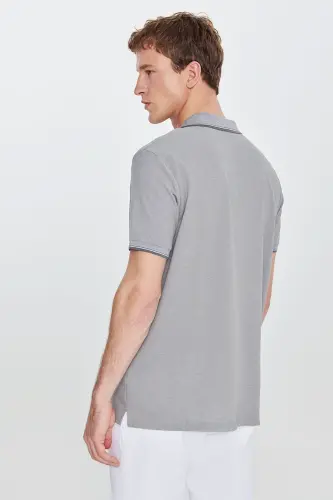 Men's Non-Shrink Cotton Fabric Regular Fit Comfort Cut Gray Wrinkle-Resistant Polo Collar Pocket T-Shirt-Gray - 6