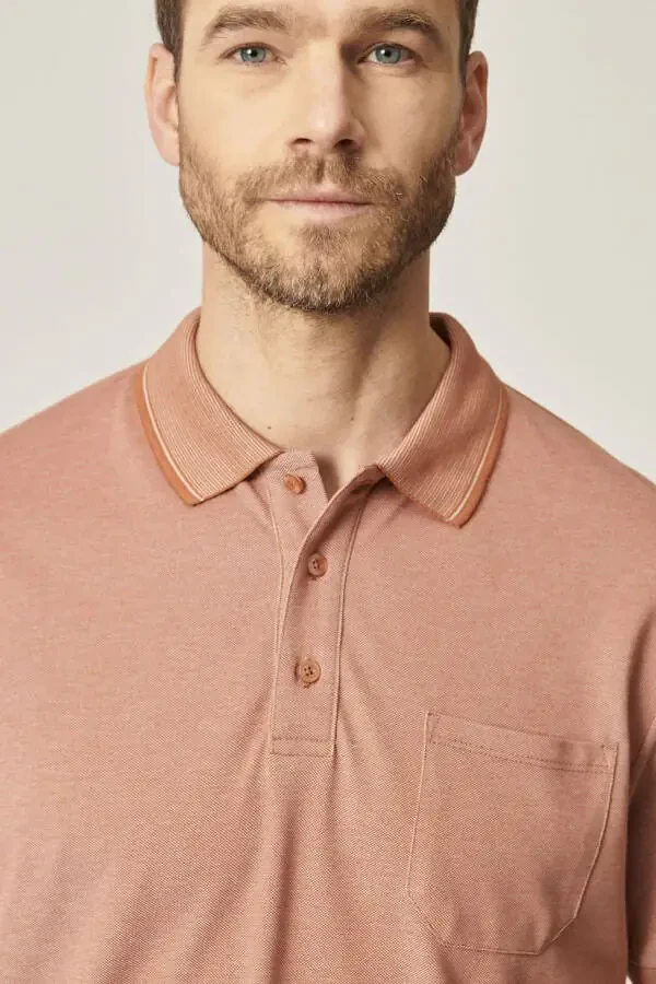 Men's Non-Shrink Cotton Fabric Regular Fit Comfort Fit Brick-Beige Wrinkle-Resistant Polo Collar Pocket T-Shirt - 4