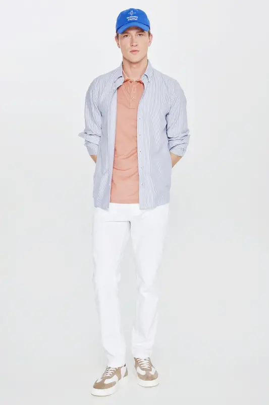 Men's Non-Shrink Cotton Fabric Regular Fit Comfort Fit Brick-Beige Wrinkle-Resistant Polo Collar Pocket T-Shirt - 2