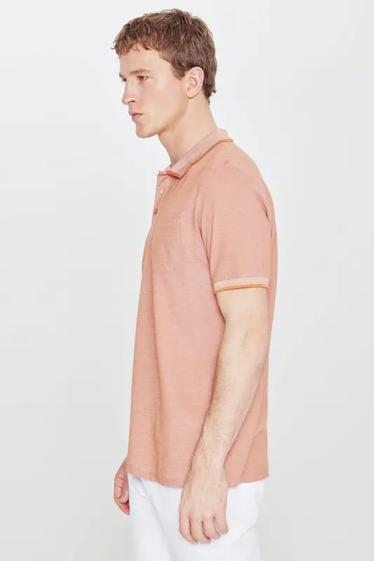 Men's Non-Shrink Cotton Fabric Regular Fit Comfort Fit Brick-Beige Wrinkle-Resistant Polo Collar Pocket T-Shirt - 4