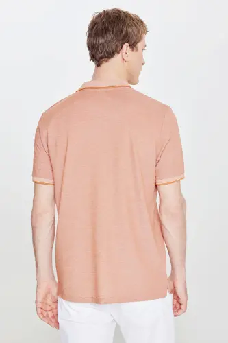 Men's Non-Shrink Cotton Fabric Regular Fit Comfort Fit Brick-Beige Wrinkle-Resistant Polo Collar Pocket T-Shirt - 6