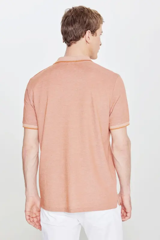 Men's Non-Shrink Cotton Fabric Regular Fit Comfort Fit Brick-Beige Wrinkle-Resistant Polo Collar Pocket T-Shirt - 6