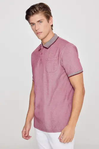Men's Non-Shrink Cotton Fabric Regular Fit Comfort Fit Burgundy Wrinkle-Resistant Polo Collar Pocketed T-Shirt 