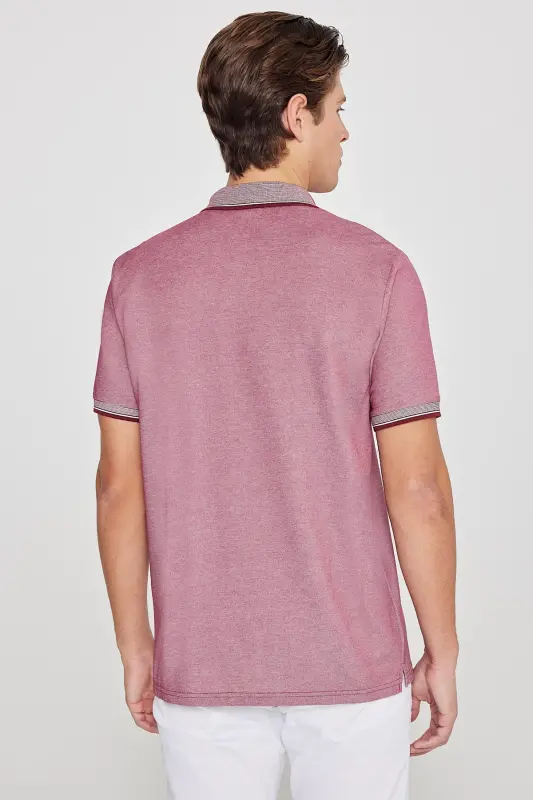 Men's Non-Shrink Cotton Fabric Regular Fit Comfort Fit Burgundy Wrinkle-Resistant Polo Collar Pocketed T-Shirt - 8