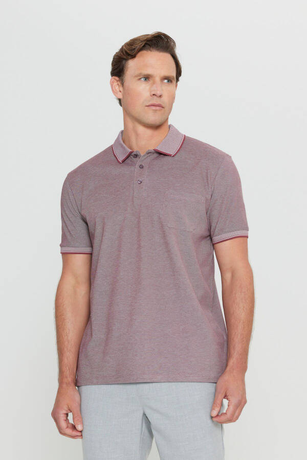 Men's Non-Shrink Cotton Fabric Regular Fit Comfort Fit Burgundy Wrinkle-Resistant Polo Collar Pocketed T-Shirt - 1