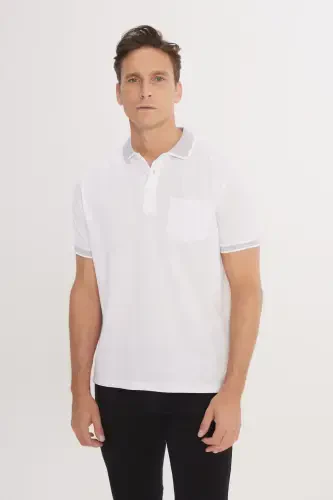 Men's Non-Shrink Cotton Fabric Regular Fit Comfort Fit White Wrinkle-Resistant Polo Collar Pocket T-Shirt - 4
