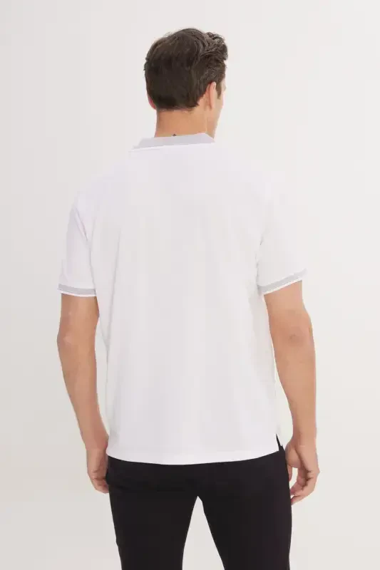 Men's Non-Shrink Cotton Fabric Regular Fit Comfort Fit White Wrinkle-Resistant Polo Collar Pocket T-Shirt - 6