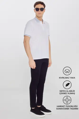 Men's Non-Shrink Cotton Fabric Regular Fit Comfort Fit White Wrinkle-Resistant Polo Collar Pocket T-Shirt - 8
