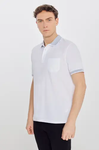 Men's Non-Shrink Cotton Fabric Regular Fit Comfort Fit White Wrinkle-Resistant Polo Collar Pocket T-Shirt - 4