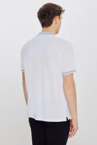 Men's Non-Shrink Cotton Fabric Regular Fit Comfort Fit White Wrinkle-Resistant Polo Collar Pocket T-Shirt - 6