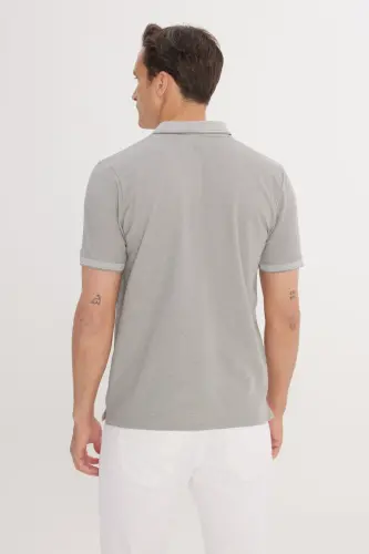 Men's Non-Shrink Cotton Fabric Slim Fit Narrow Cut Gray Wrinkle-Free Polo Neck T-Shirt-Gray - 6