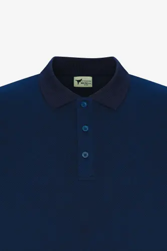 Men's Non-Shrink Cotton Fabric Slim Fit Narrow Cut Navy Wrinkle-Resistant Polo Neck T-Shirt-NAVY - 13