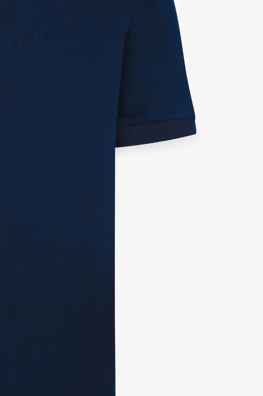 Men's Non-Shrink Cotton Fabric Slim Fit Narrow Cut Navy Wrinkle-Resistant Polo Neck T-Shirt-NAVY - 14