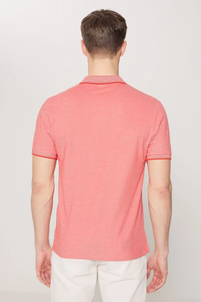 Men's Non-Shrink Cotton Fabric Slim Fit Narrow Cut Orange Blossom-White Wrinkle-Free Polo Neck T-Shirt - 7