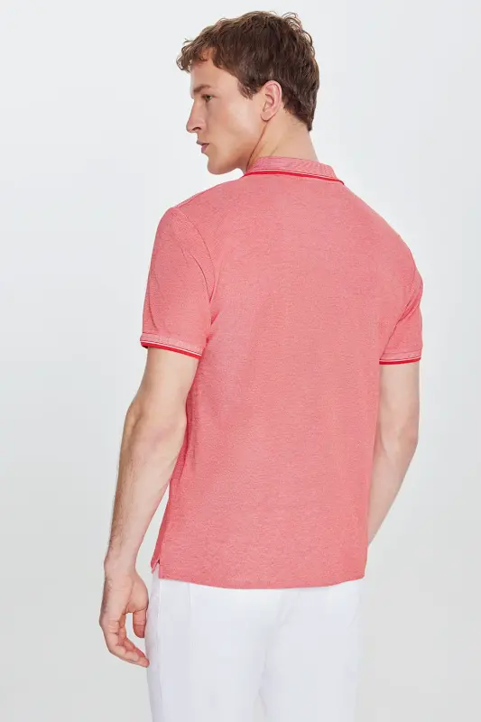 Men's Non-Shrink Cotton Fabric Slim Fit Narrow Cut Orange Blossom-White Wrinkle-Free Polo Neck T-Shirt - 7