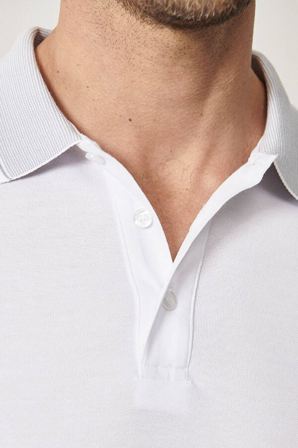 Men's Non-Wrinkle Cotton Slim Fit Narrow Cut White Polo Collar T-shirt - 5