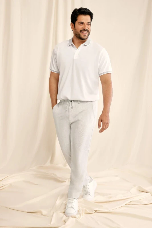 Men's Non-Wrinkle Cotton Slim Fit Narrow Cut White Polo Collar T-shirt - AC&CO / ALTINYILDIZ CLASSICS