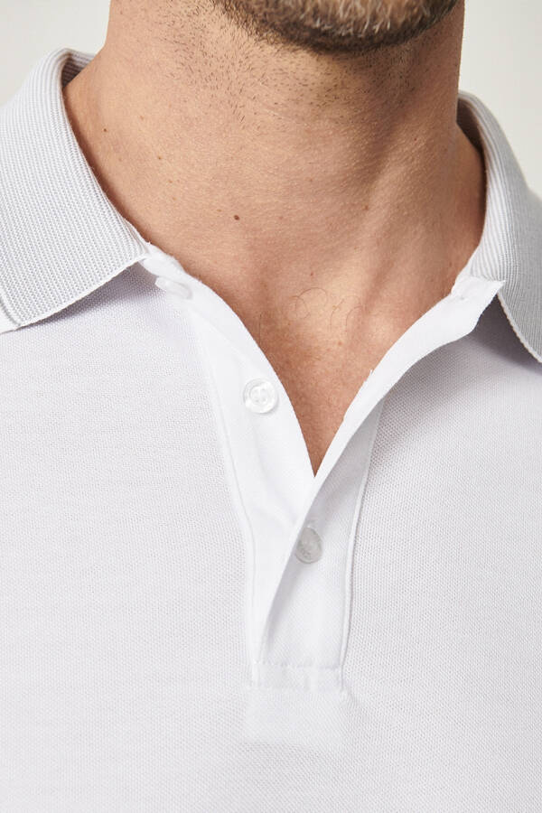 Men's Non-Wrinkle Cotton Slim Fit Narrow Cut White Polo Collar T-shirt - 11