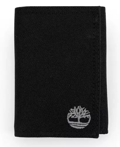 Men's Nylon Trifold Leather Wallet - Black - 1