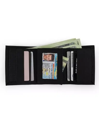 Men's Nylon Trifold Leather Wallet - Black - 3