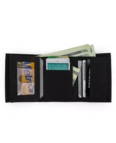 Men's Nylon Trifold Leather Wallet - Black - 4