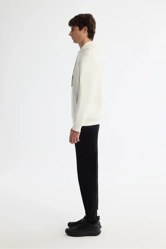 Men's Off-White Hooded Cotton Printed Elastane Sweatshirt - 4