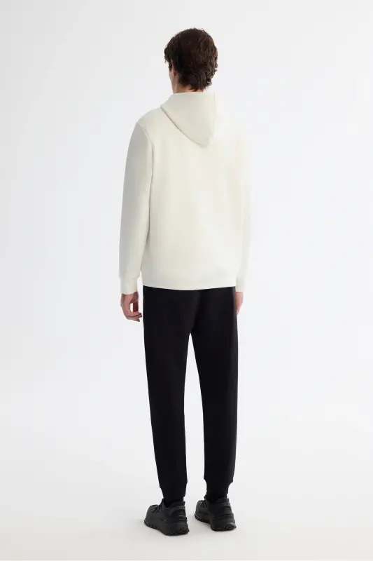 Men's Off-White Hooded Cotton Printed Elastane Sweatshirt - 5