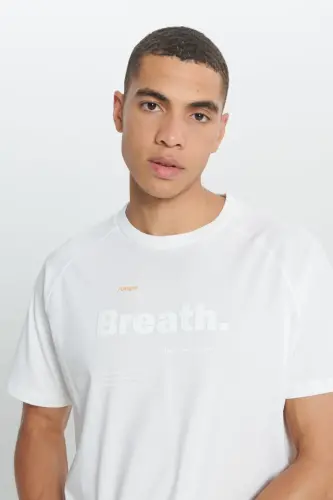 Men's Off-White Loose Fit Oversized 100% Cotton Soft Touch Printed Crew Neck T-Shirt - 5
