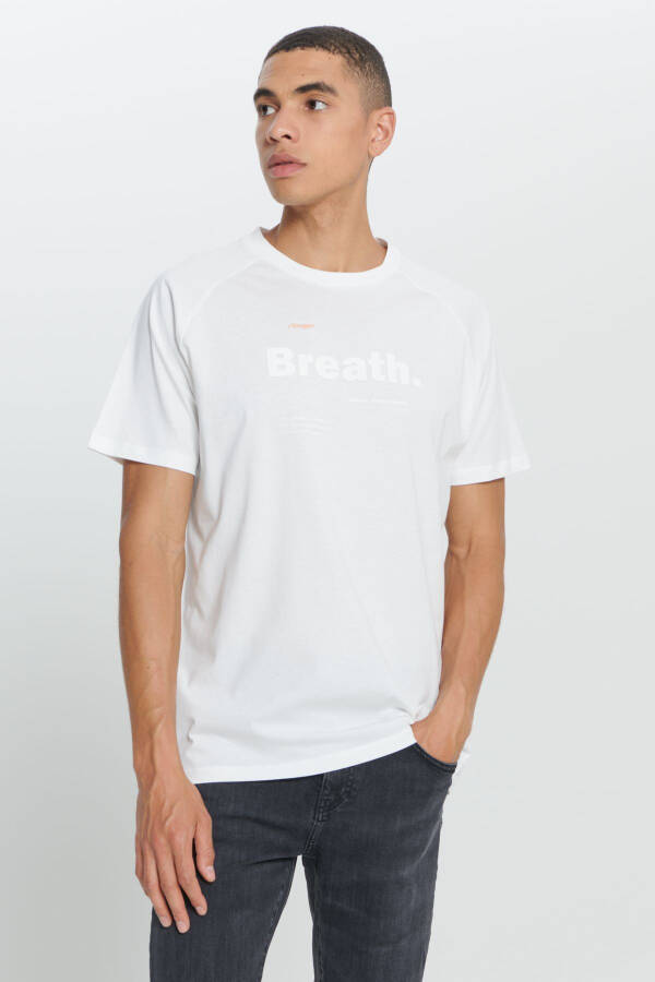 Men's Off-White Loose Fit Oversized 100% Cotton Soft Touch Printed Crew Neck T-Shirt - 1