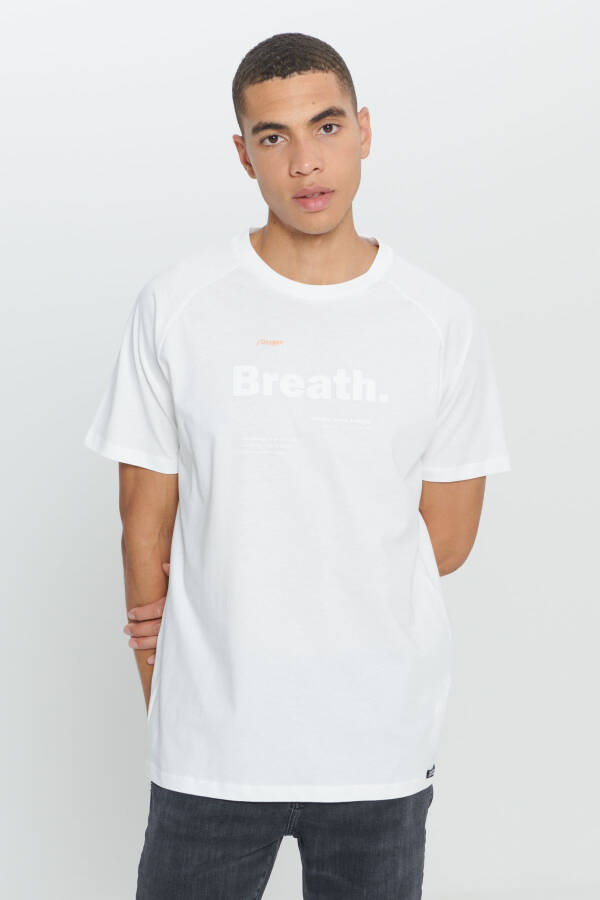 Men's Off-White Loose Fit Oversized 100% Cotton Soft Touch Printed Crew Neck T-Shirt - 3