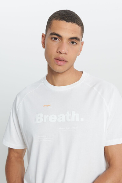 Men's Off-White Loose Fit Oversized 100% Cotton Soft Touch Printed Crew Neck T-Shirt - 4