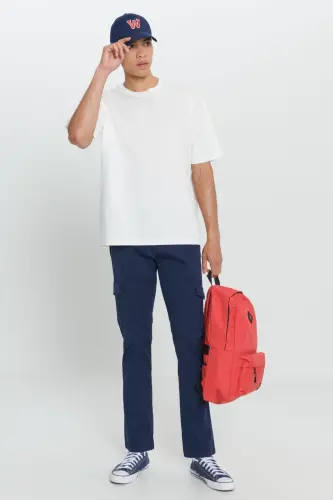 Men's Off-White Oversize Fit Loose Cut 100% Cotton Printed Crew Neck T-Shirt - 4