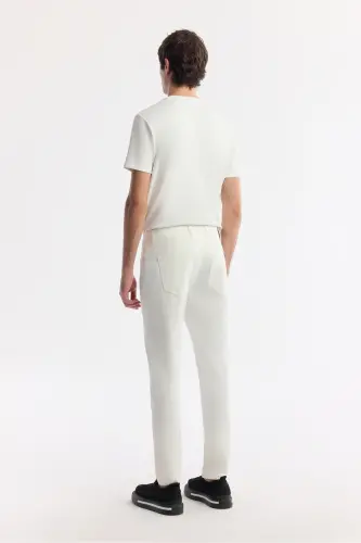 Men's Off White Slim Fit Classic Waist Textured Cotton - 4