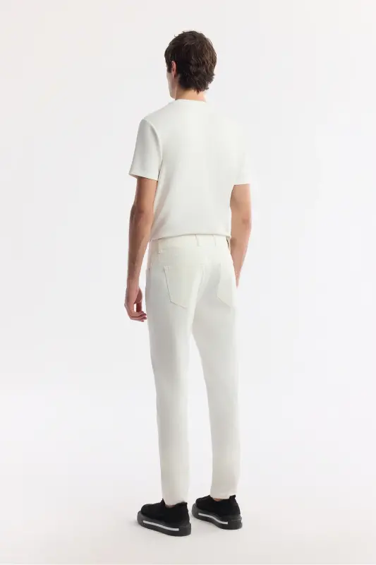 Men's Off White Slim Fit Classic Waist Textured Cotton - 4
