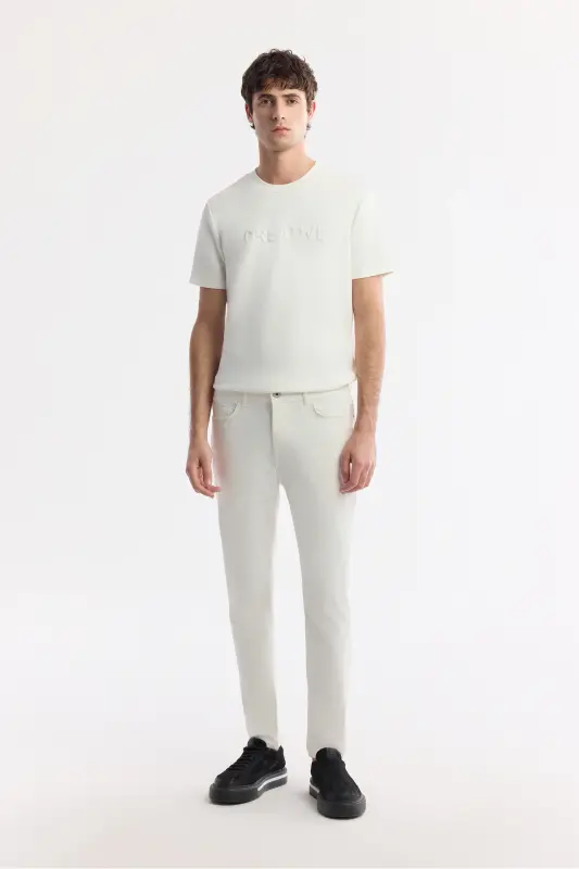 Men's Off White Slim Fit Classic Waist Textured Cotton - 8