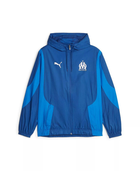 Men's Olympique Marseille 2023/24 Pre-Match Anthem Full-Zip Hoodie Jacket Blue - 3