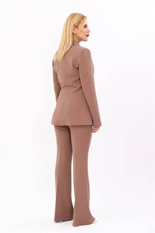 Men's One Button Classic Jacket & Flare Leg Pants-Brown-Brown - 4