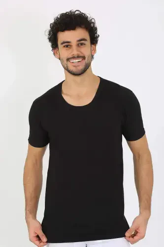 Men's Open Collar Black Knitted Tank Top 6565 - 10