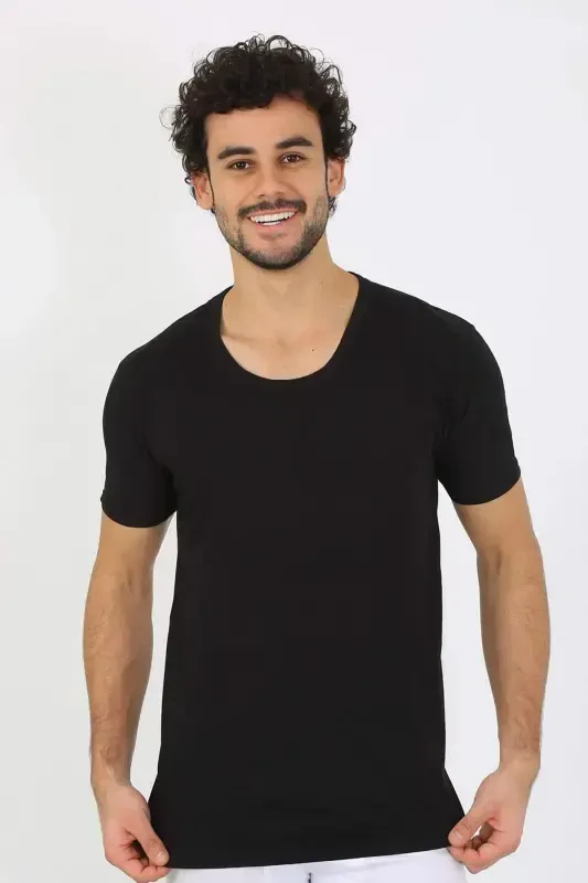 Men's Open Collar Black Knitted Tank Top 6565 - 10