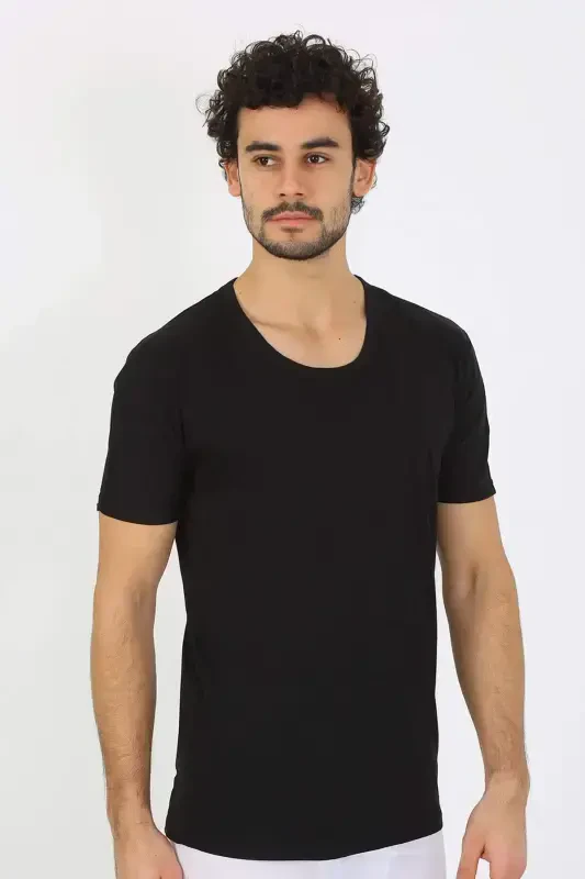 Men's Open Collar Black Knitted Tank Top 6565 - 5